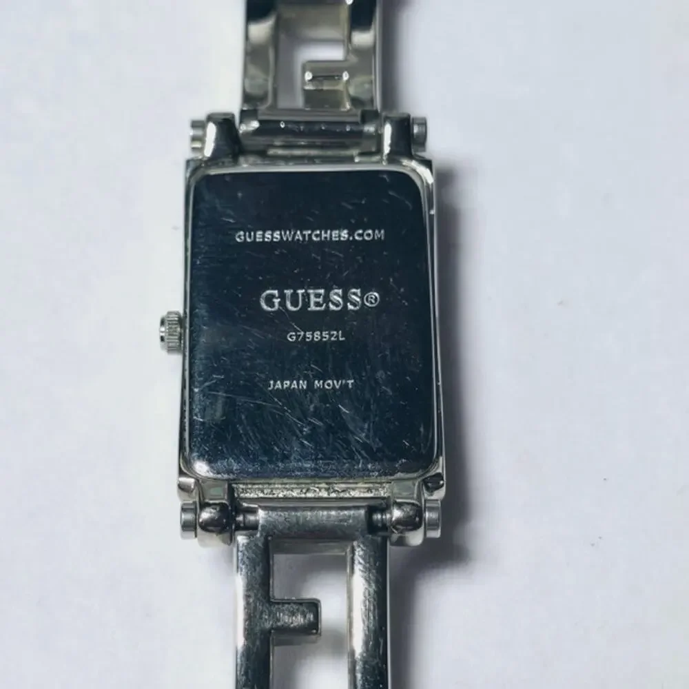 Guess Silver-Tone Crystal Tank-Style Bracelet Watch Rectangular Y2K Aesthetic